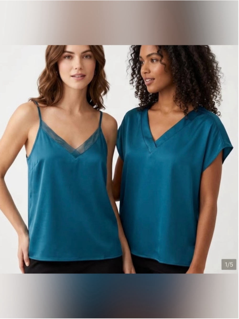 2 piece V-Neck Short Sleeve Blouse and Tank Camisole in Teal Blue 160 work party